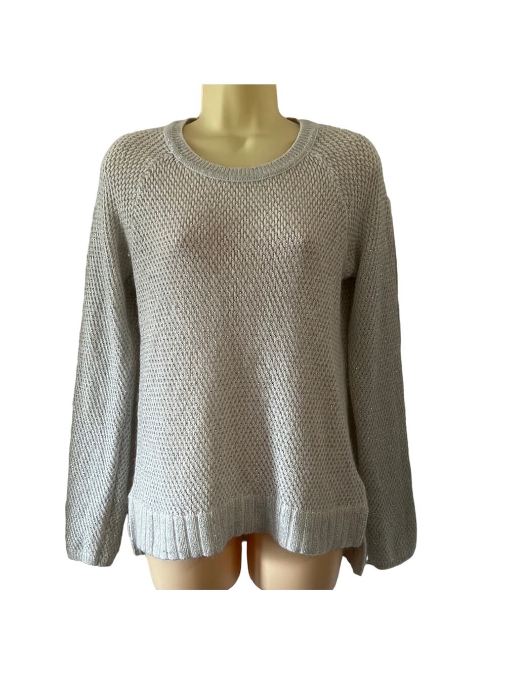 H&M Size M White and Silver Metallic Pullover Sweater Snuggly Soft